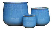 Leirpotter glasert blå 3-pk.